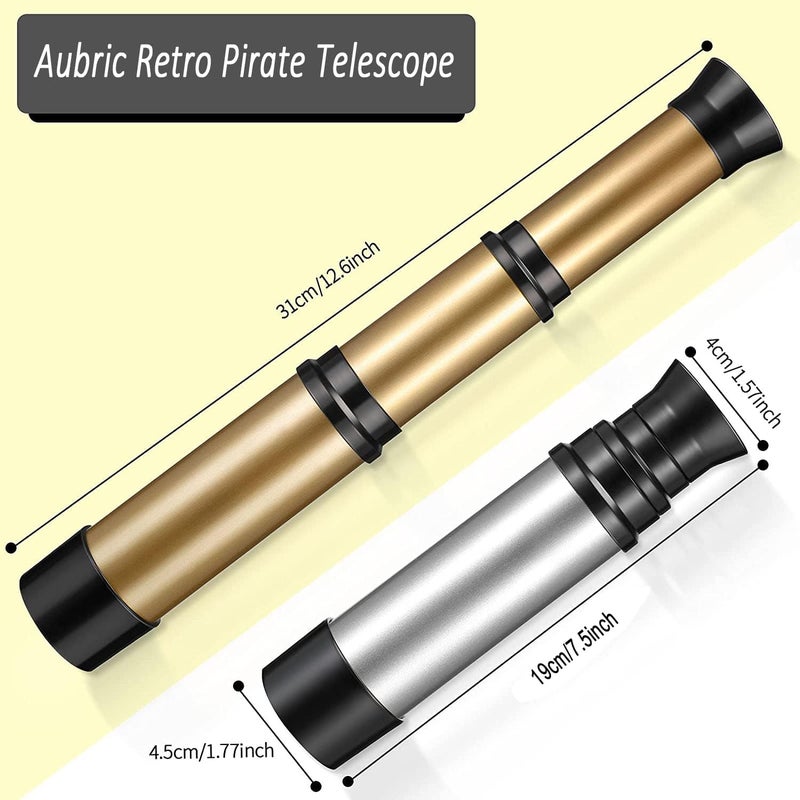 Aubric Kids Pirate Telescope & Compass Toy Kits 4pcs Pack Plastic Collapsible Handheld Retro Telescope Spyglass & Pocket Survival Gear Compass for Pirate Theme Party Cosplay Birthday Xmas Gift for Kids - Image 2
